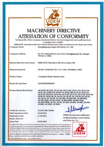 Κίνα Zhangjiagang Langbo Machinery Co. Ltd. Πιστοποιήσεις